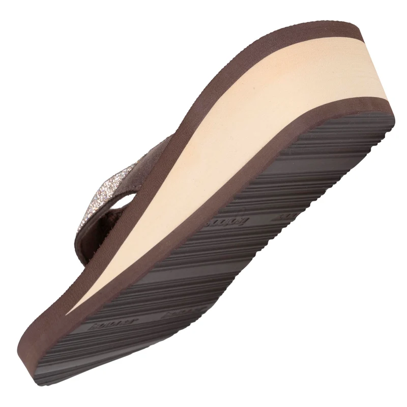 Tongs Femme perles à talon Doré/Marron