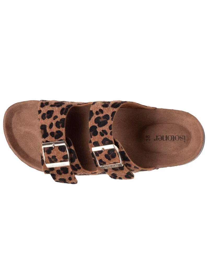 Mules sandales Femme double bride Léopard