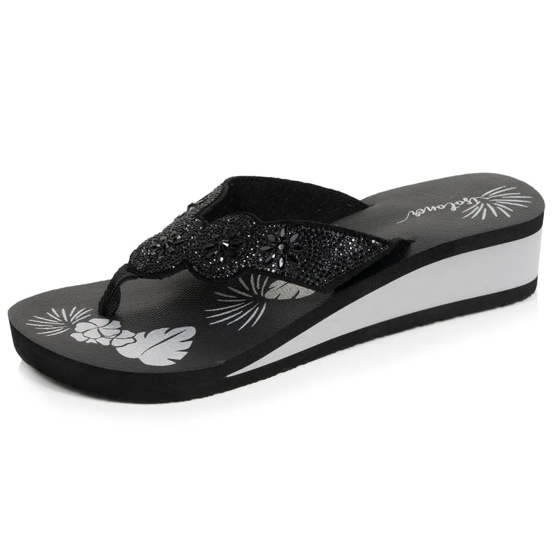 Tongs Femme perles à talon Noir/argenté