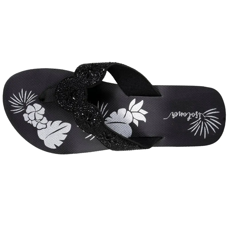 Tongs Femme perles à talon Noir/argenté