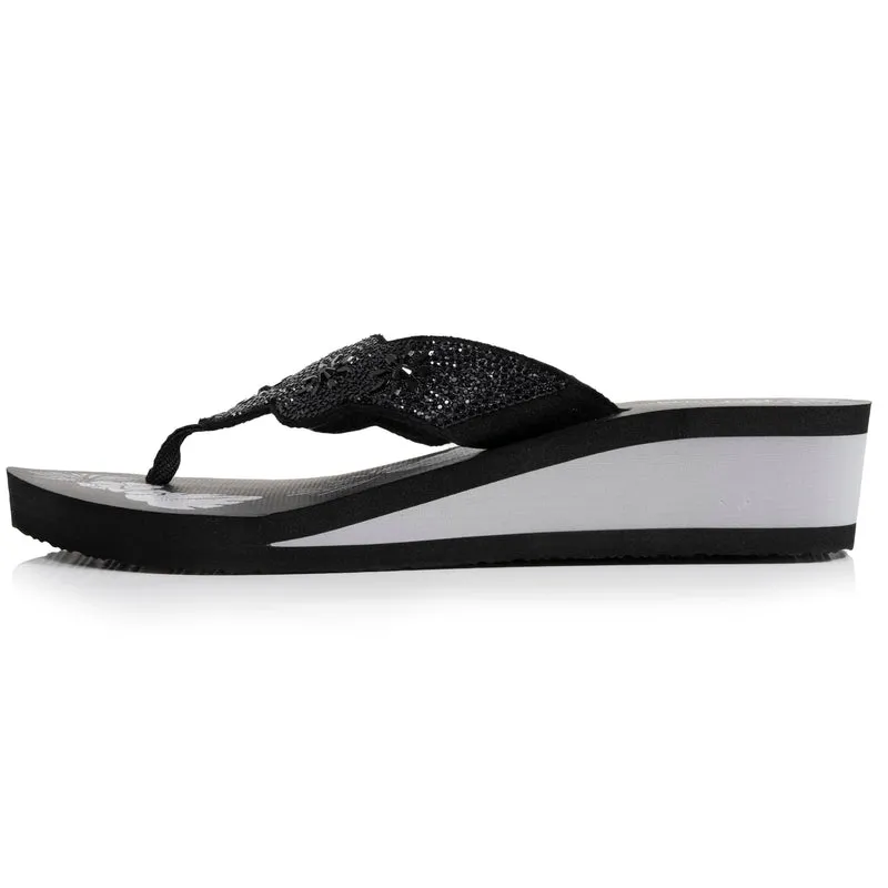 Tongs Femme perles à talon Noir/argenté