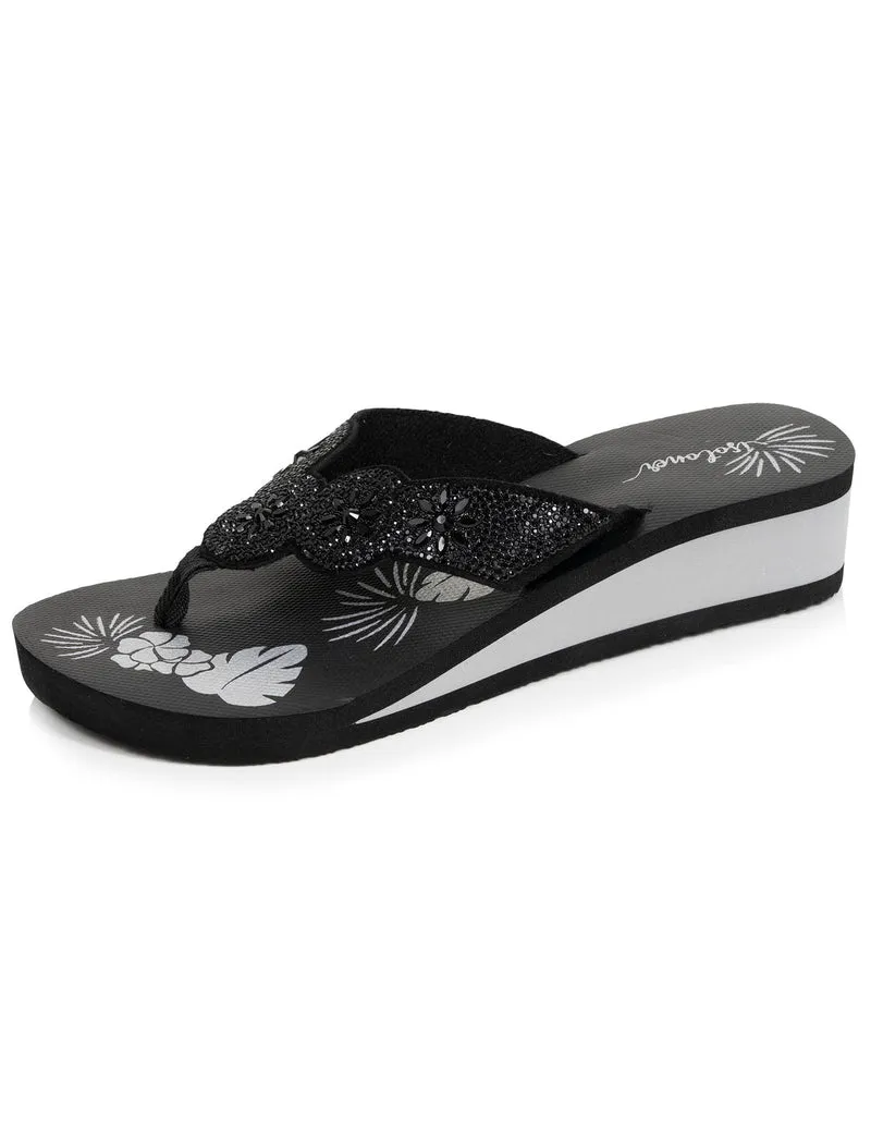 Tongs Femme perles à talon Noir/argenté