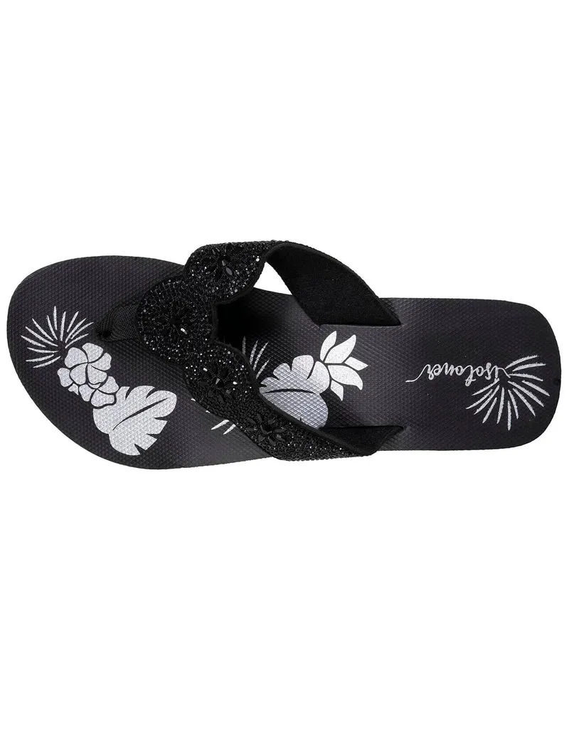 Tongs Femme perles à talon Noir/argenté