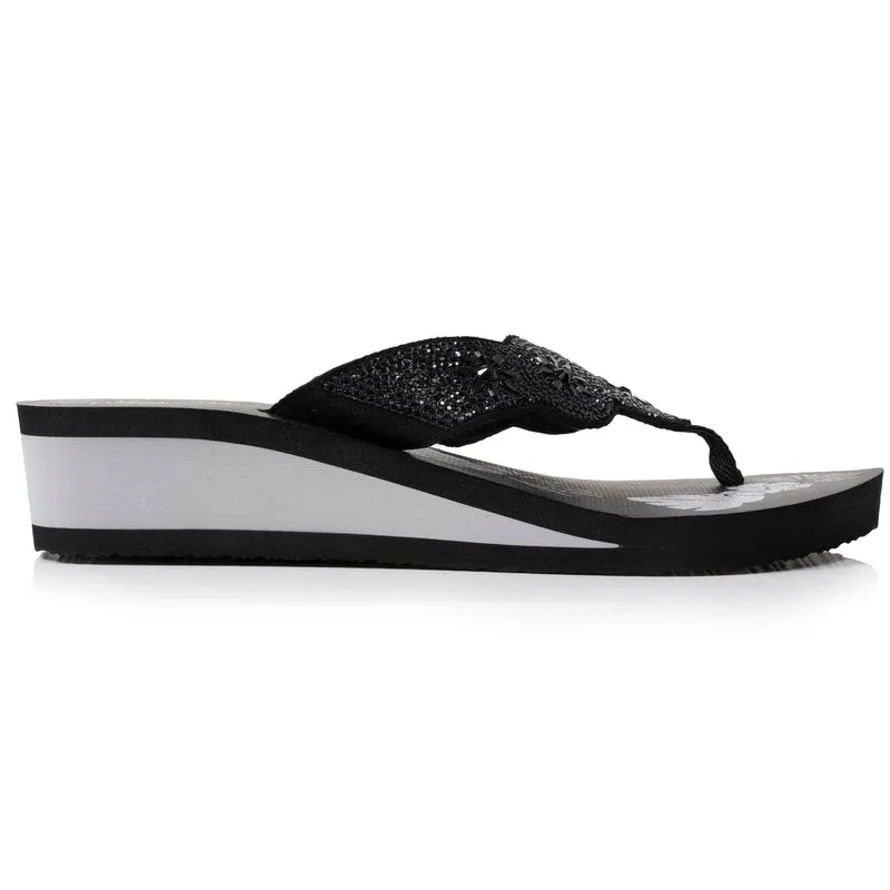 Tongs Femme perles à talon Noir/argenté