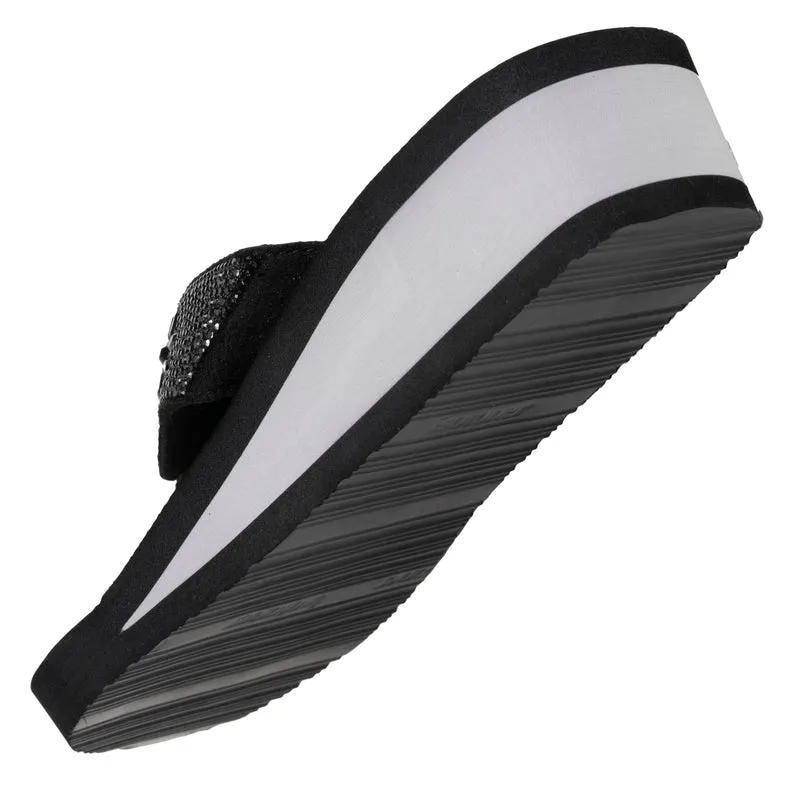 Tongs Femme perles à talon Noir/argenté
