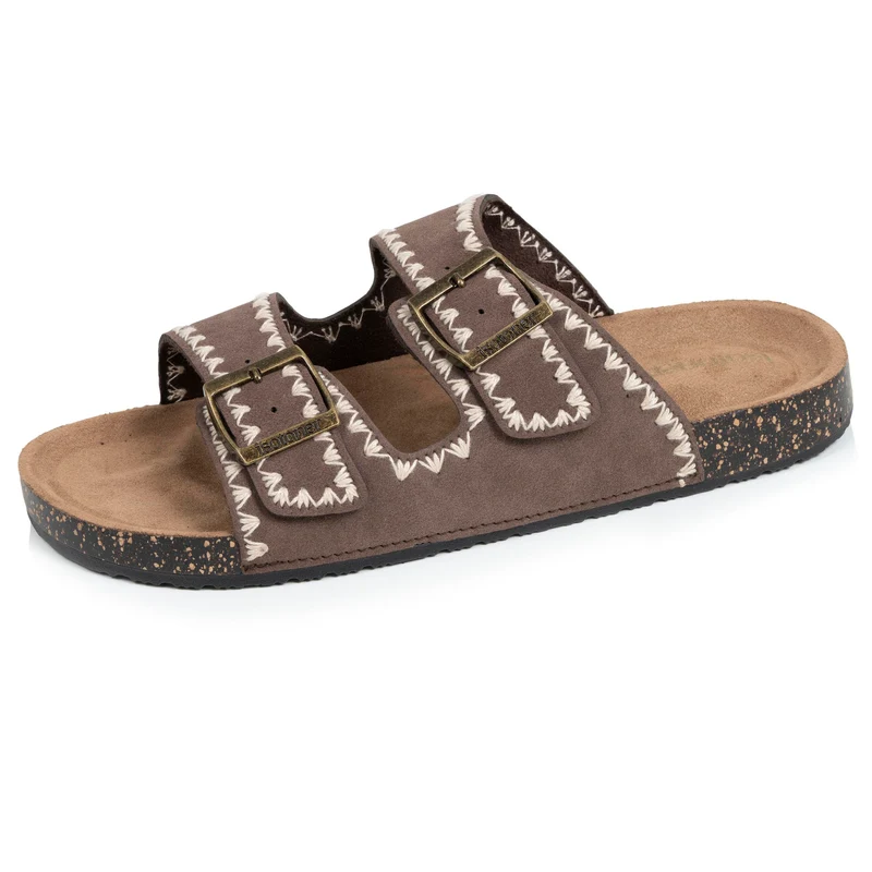 Mules sandales Femme double bride Chocolat