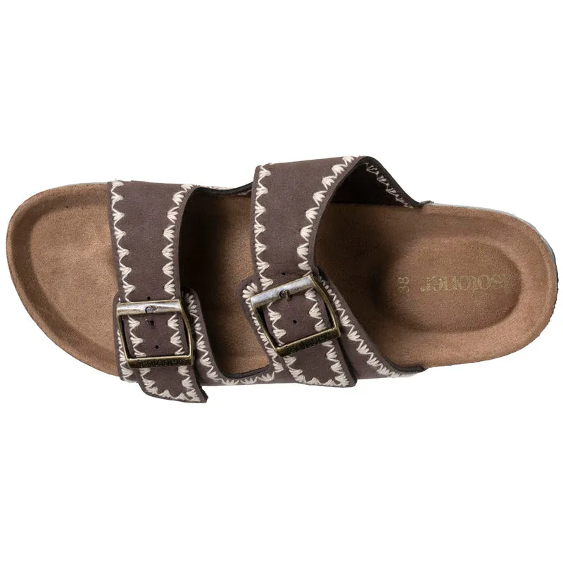 Mules sandales Femme double bride Chocolat