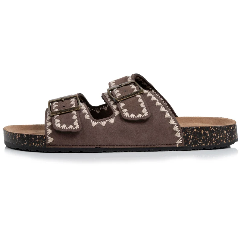 Mules sandales Femme double bride Chocolat