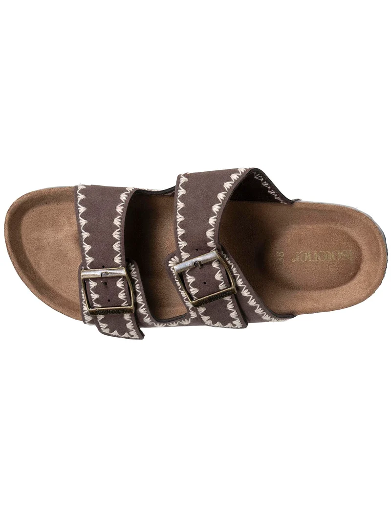 Mules sandales Femme double bride Chocolat