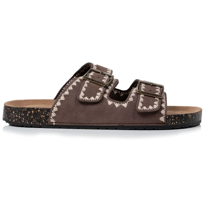 Mules sandales Femme double bride Chocolat