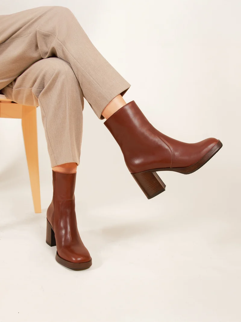 Bottines plateforme cuir camel