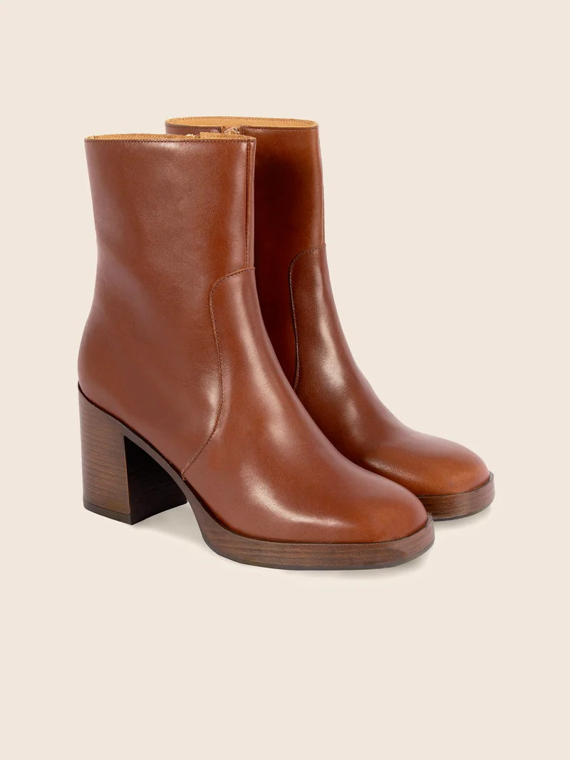 Bottines plateforme cuir camel