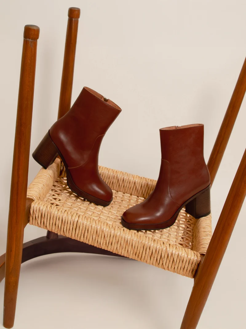 Bottines plateforme cuir camel
