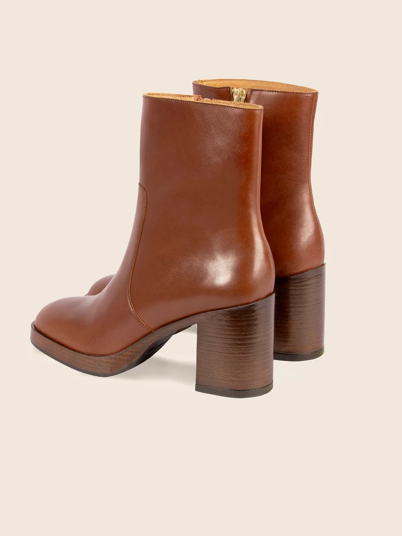 Bottines plateforme cuir camel