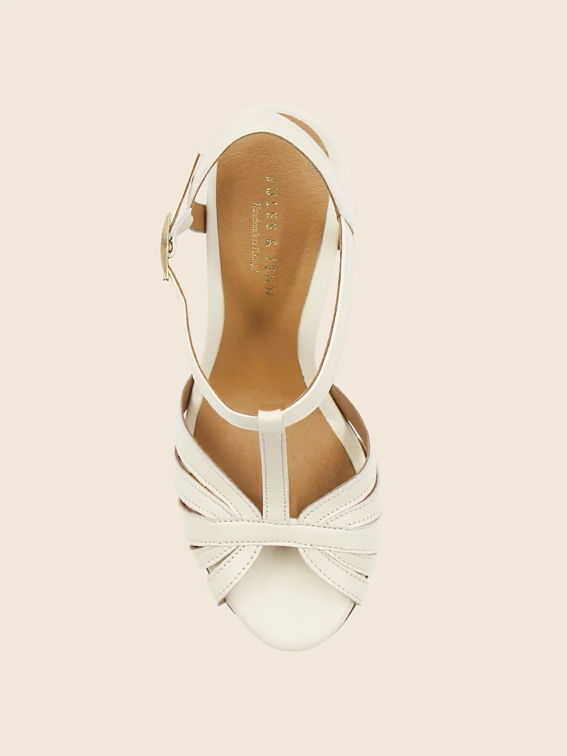 Sandales talon brides cuir crème