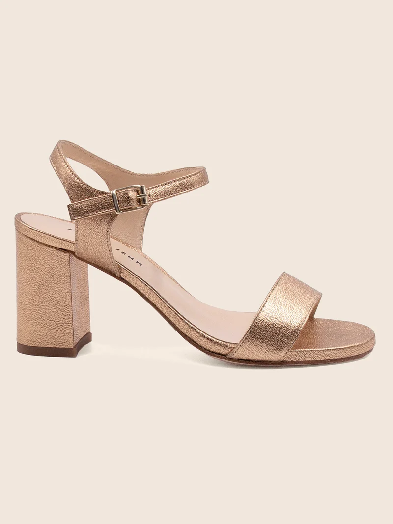 Sandales à talon cuir métallisé rose