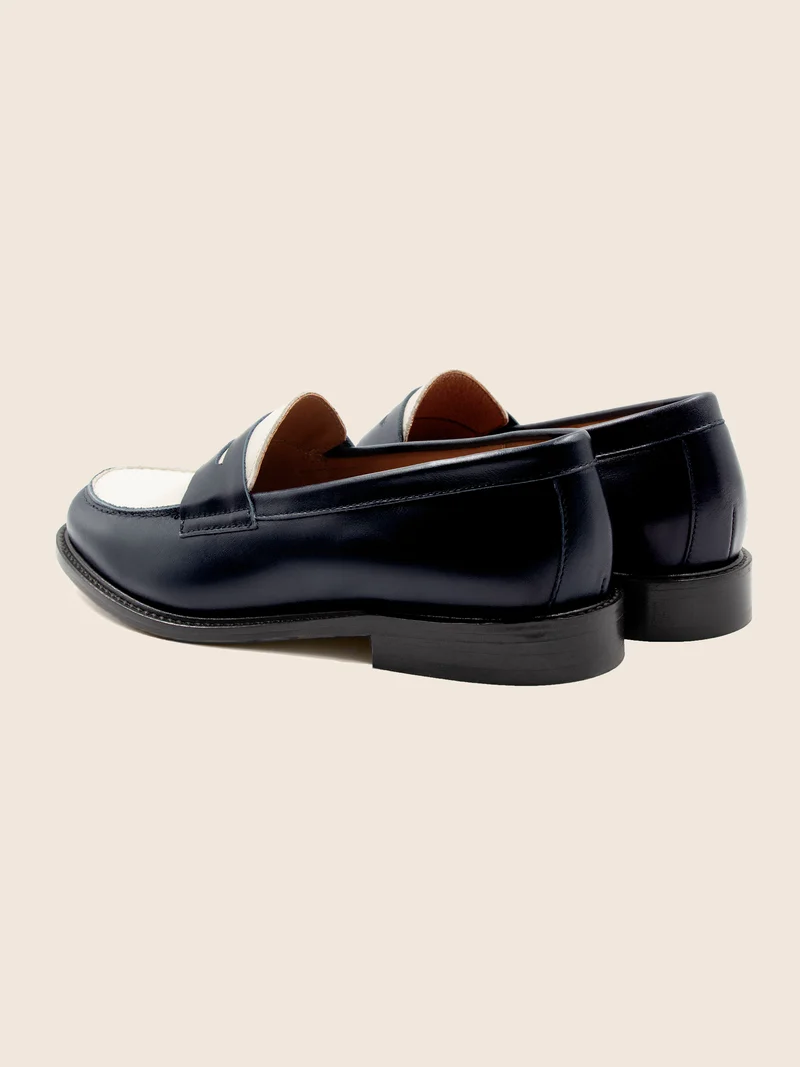 Mocassins cuir bleu blanc
