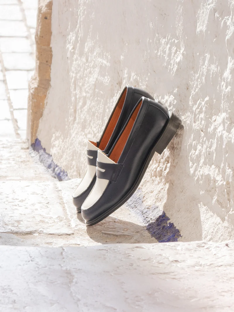 Mocassins cuir bleu blanc