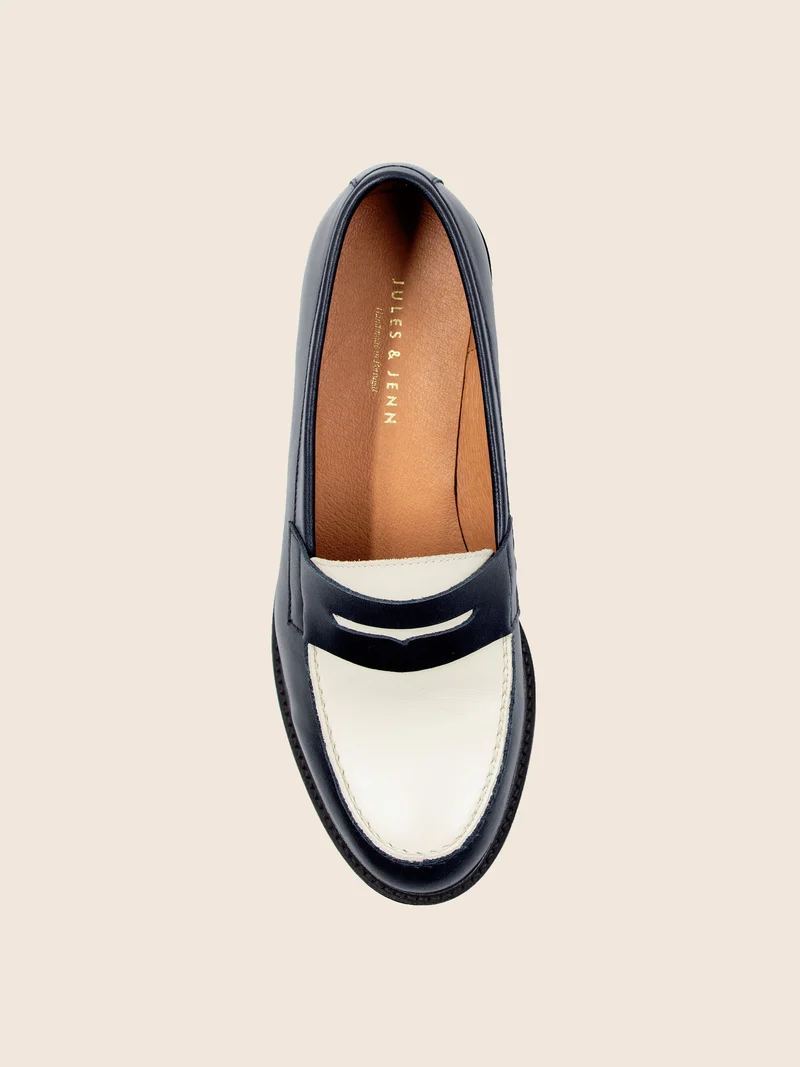 Mocassins cuir bleu blanc