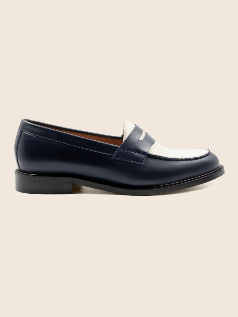 Mocassins cuir bleu blanc