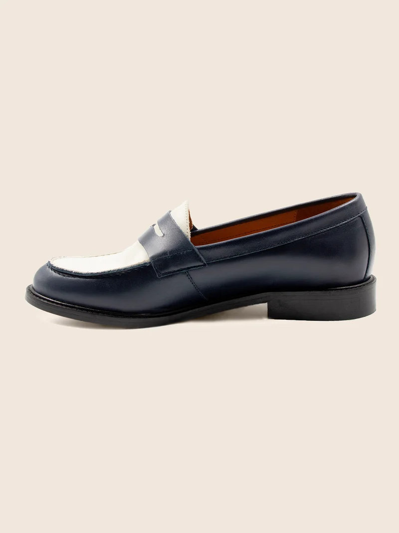 Mocassins cuir bleu blanc