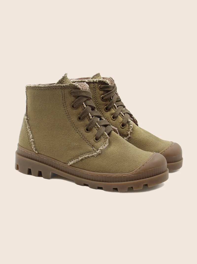 Bottines crantées toile recyclée kaki