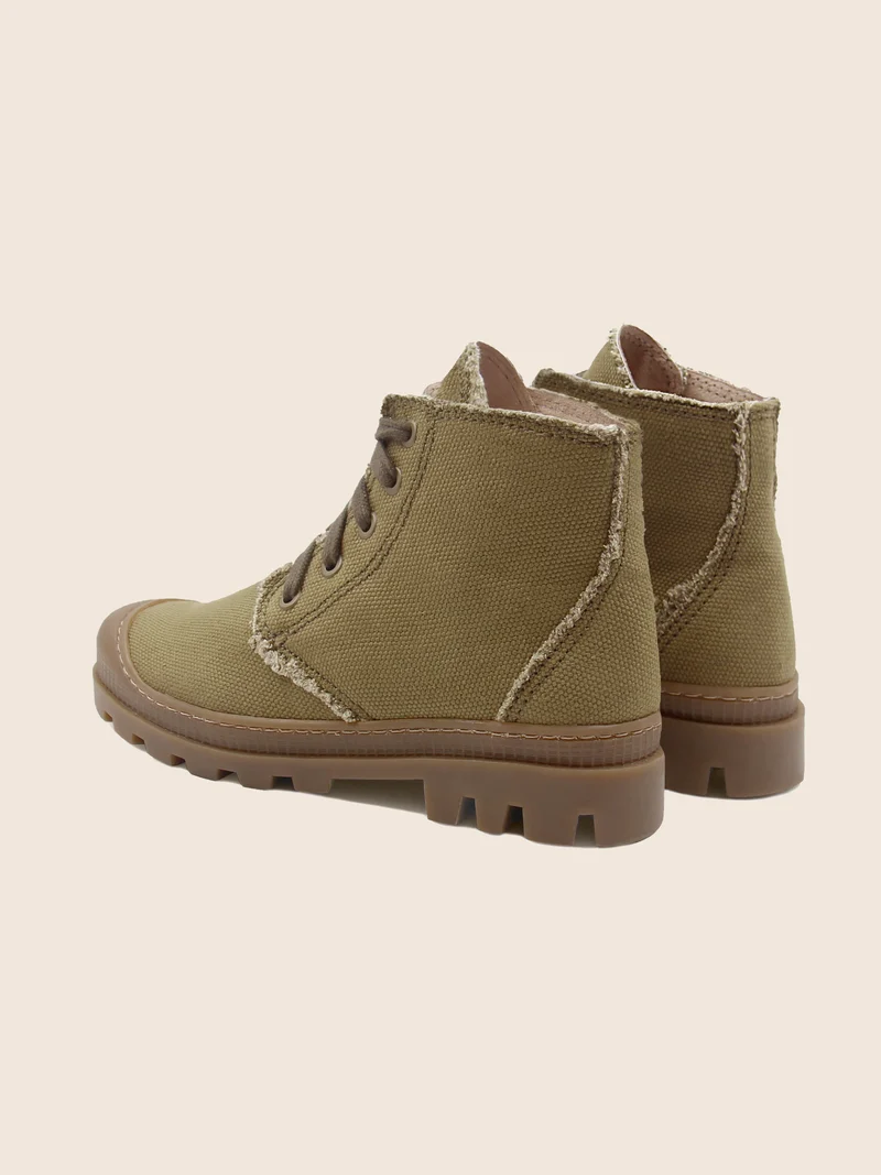 Bottines crantées toile recyclée kaki