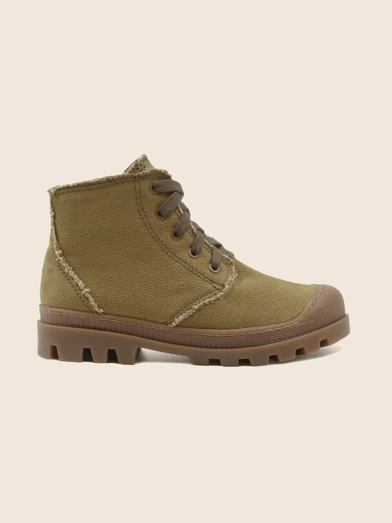 Bottines crantées toile recyclée kaki