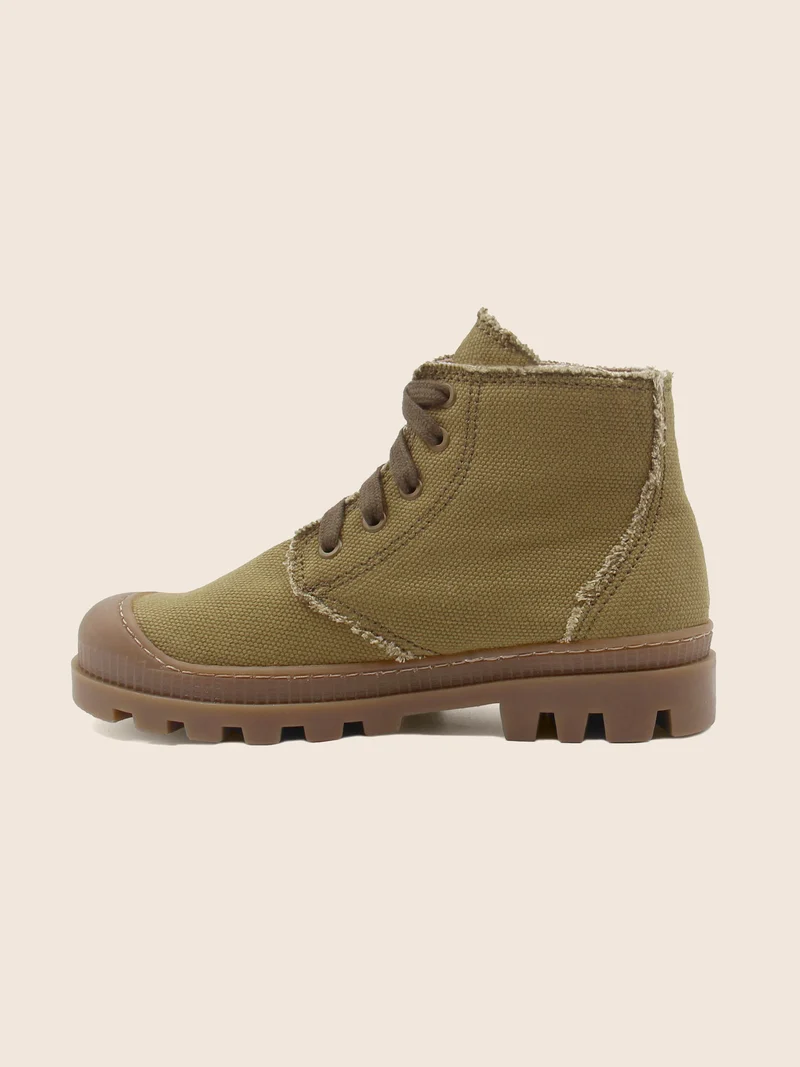 Bottines crantées toile recyclée kaki