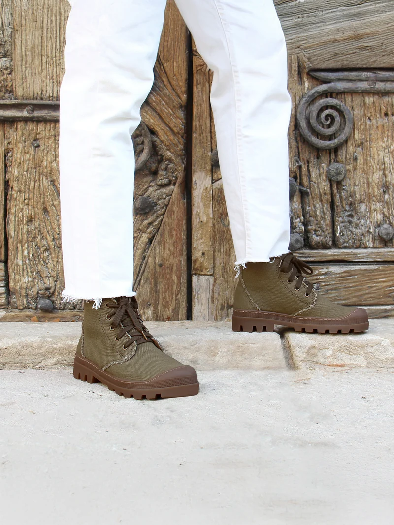 Bottines crantées toile recyclée kaki
