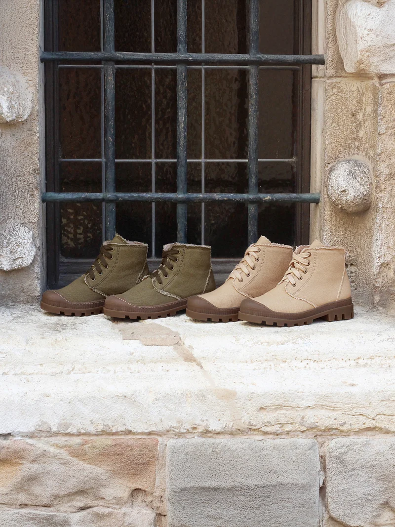 Bottines crantées toile recyclée kaki