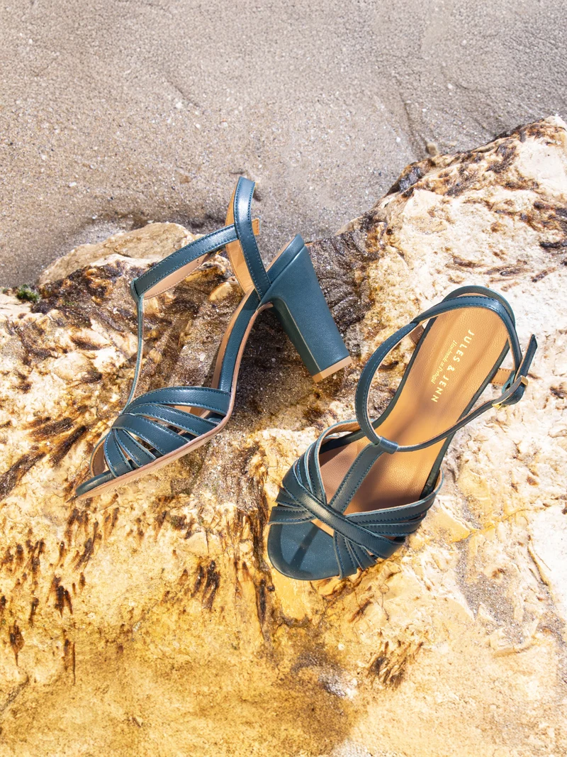 Sandales talon brides cuir vert