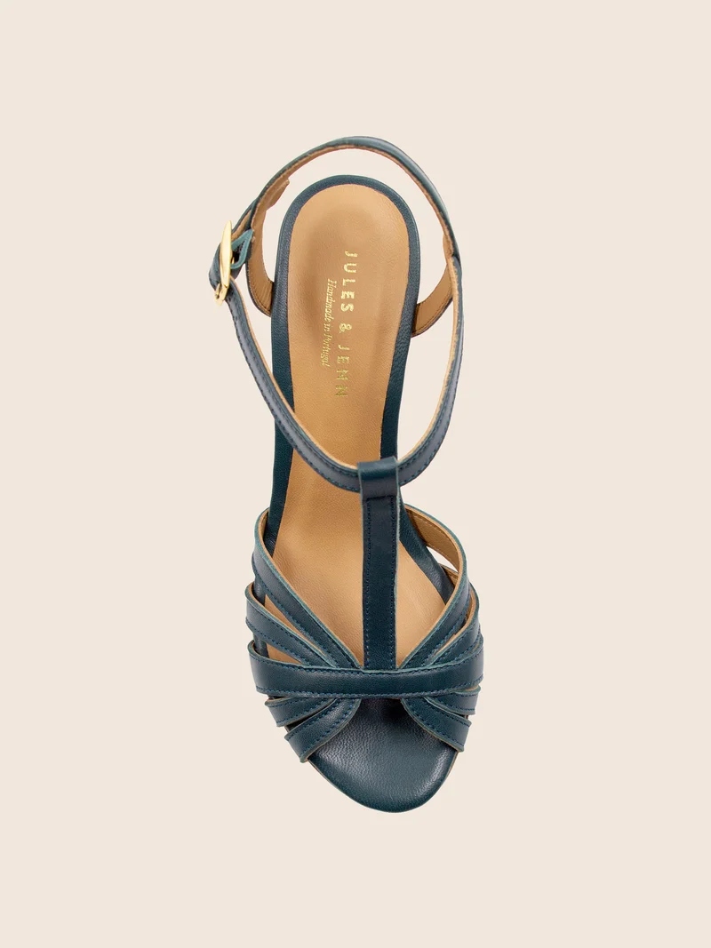 Sandales talon brides cuir vert