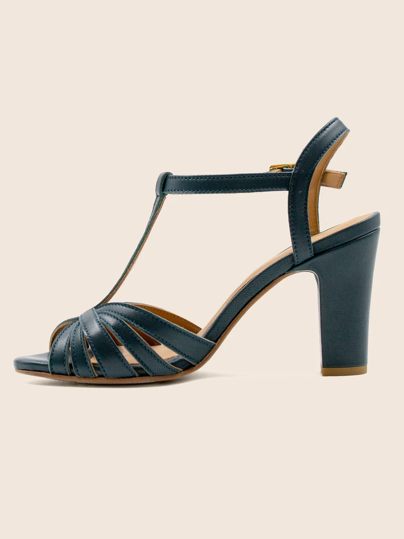 Sandales talon brides cuir vert