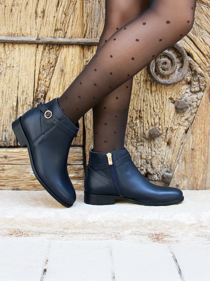 Bottines cavalières plates cuir bleu