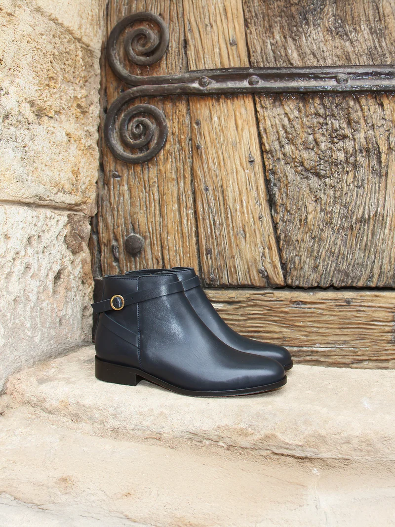 Bottines cavalières plates cuir bleu