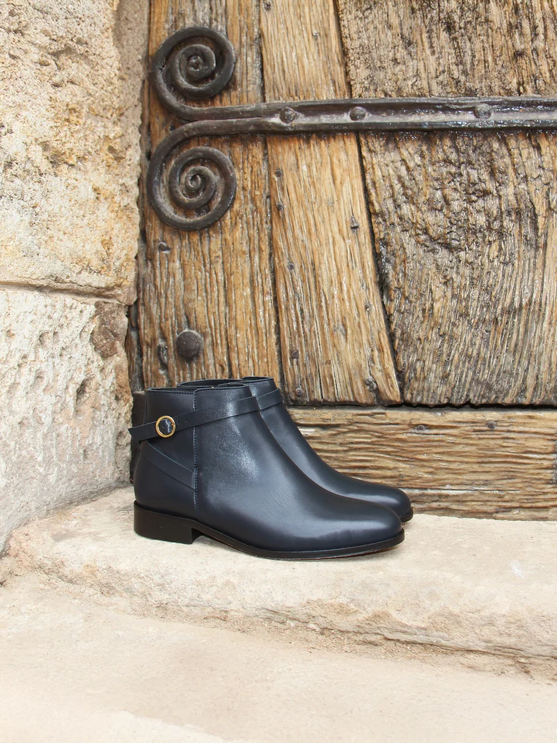 Bottines cavalières plates cuir bleu