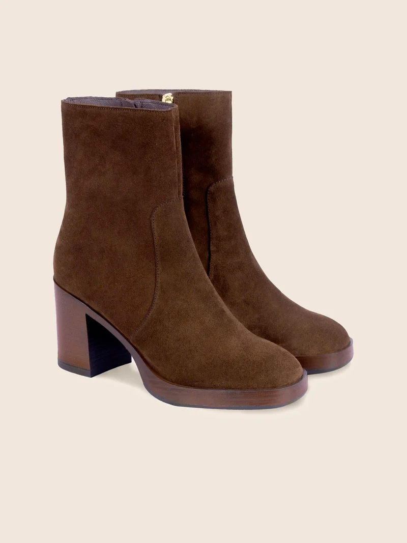 Bottines plateforme cuir daim marron