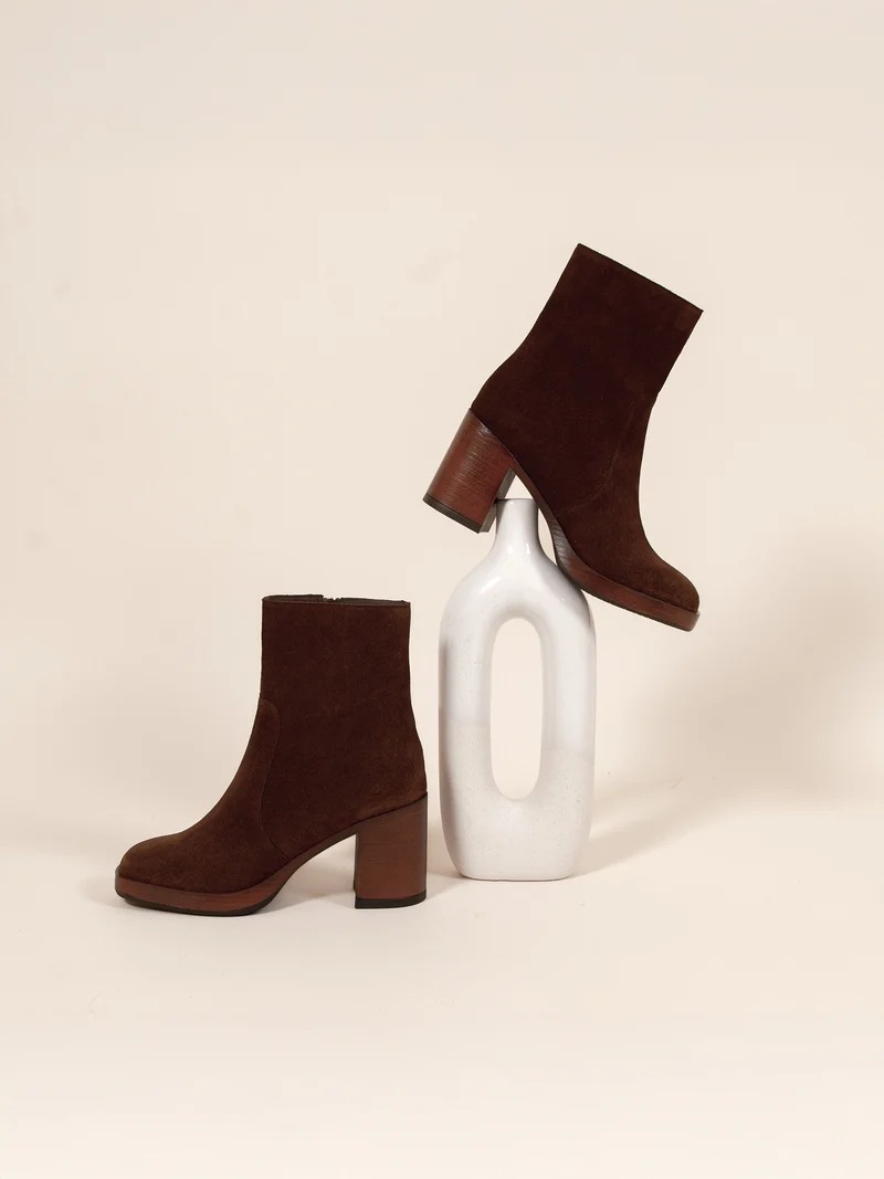 Bottines plateforme cuir daim marron