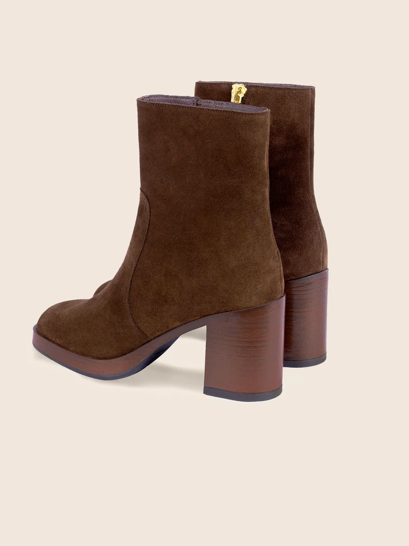 Bottines plateforme cuir daim marron