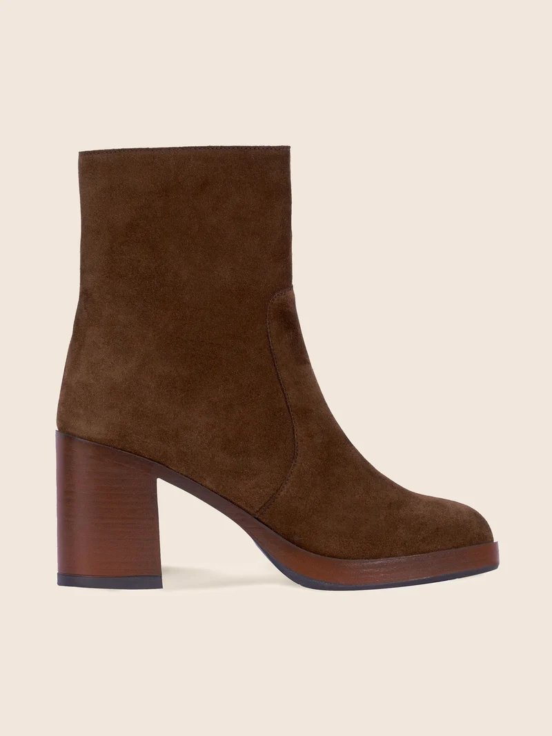 Bottines plateforme cuir daim marron