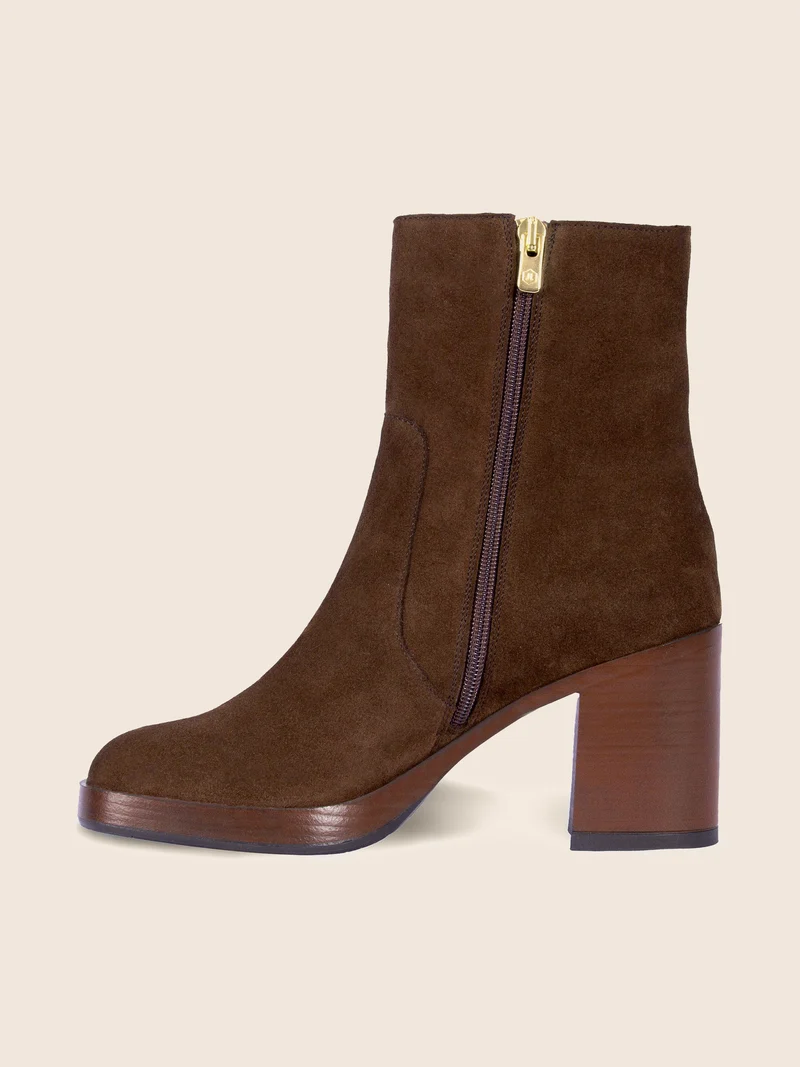 Bottines plateforme cuir daim marron