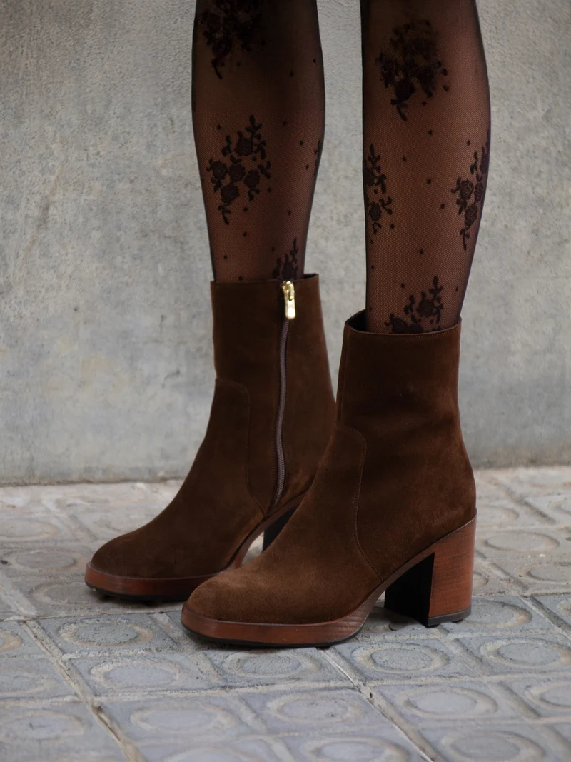 Bottines plateforme cuir daim marron