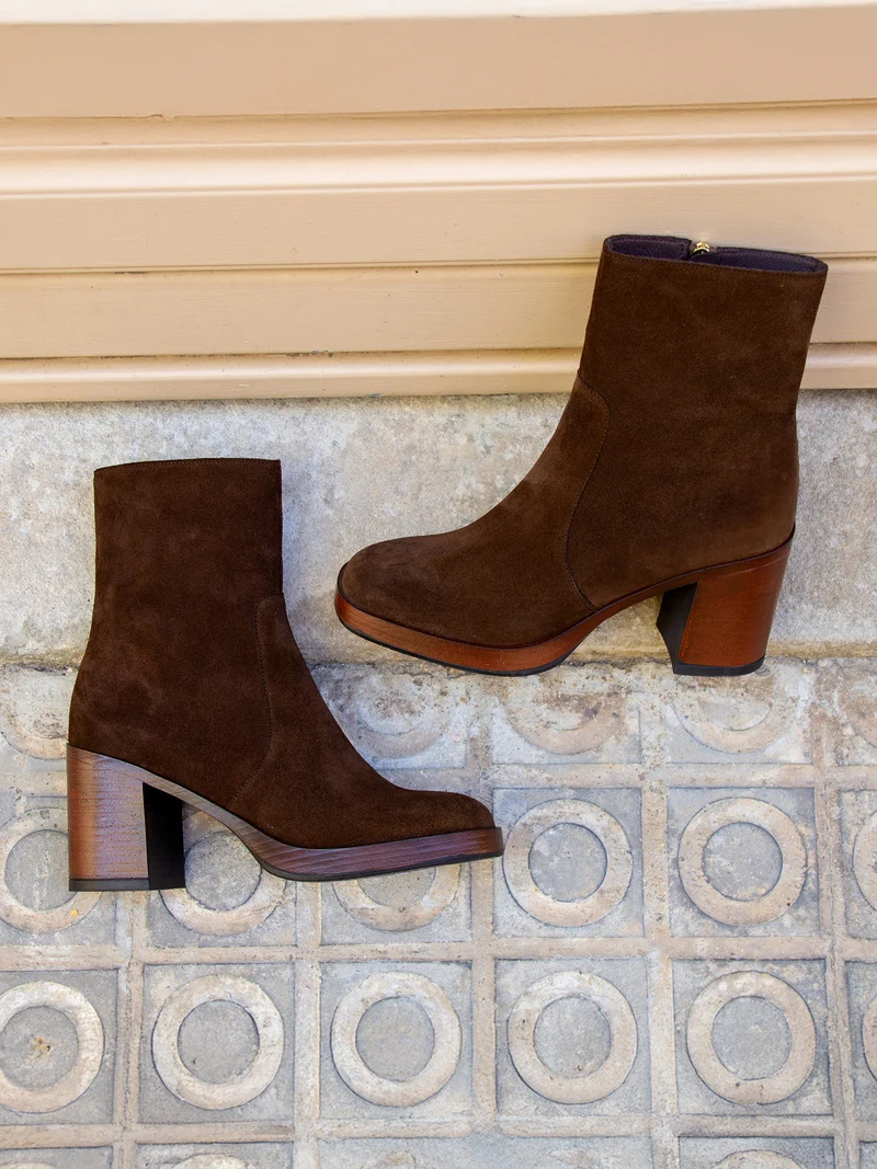 Bottines plateforme cuir daim marron