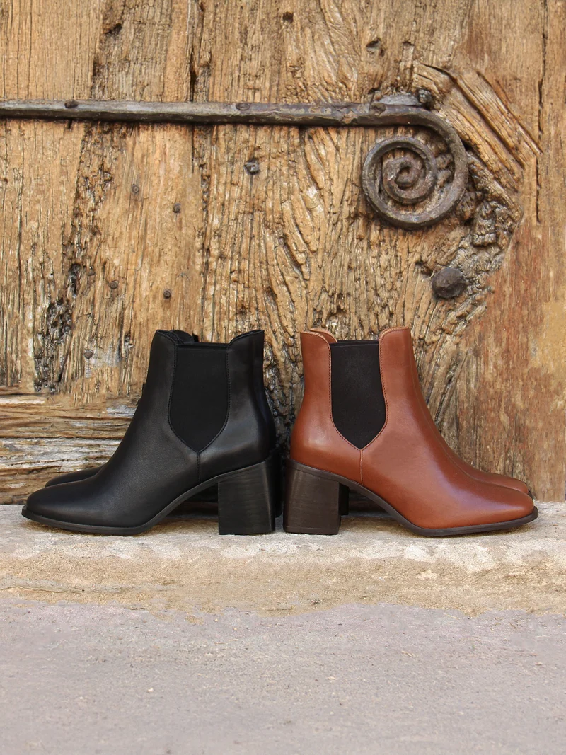 Bottines Chelsea talon cuir camel