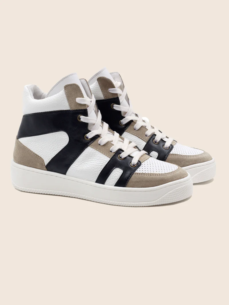 Baskets montantes cuir blanc noir