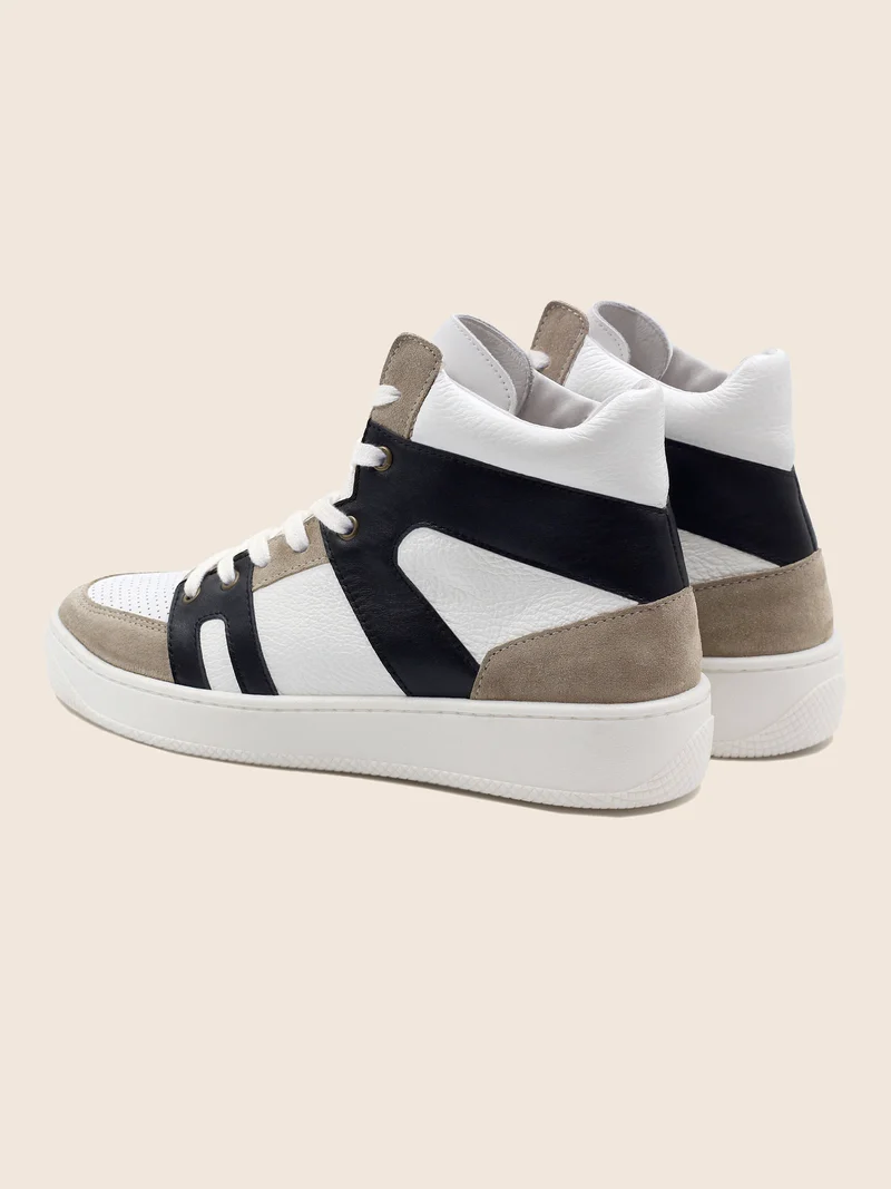 Baskets montantes cuir blanc noir