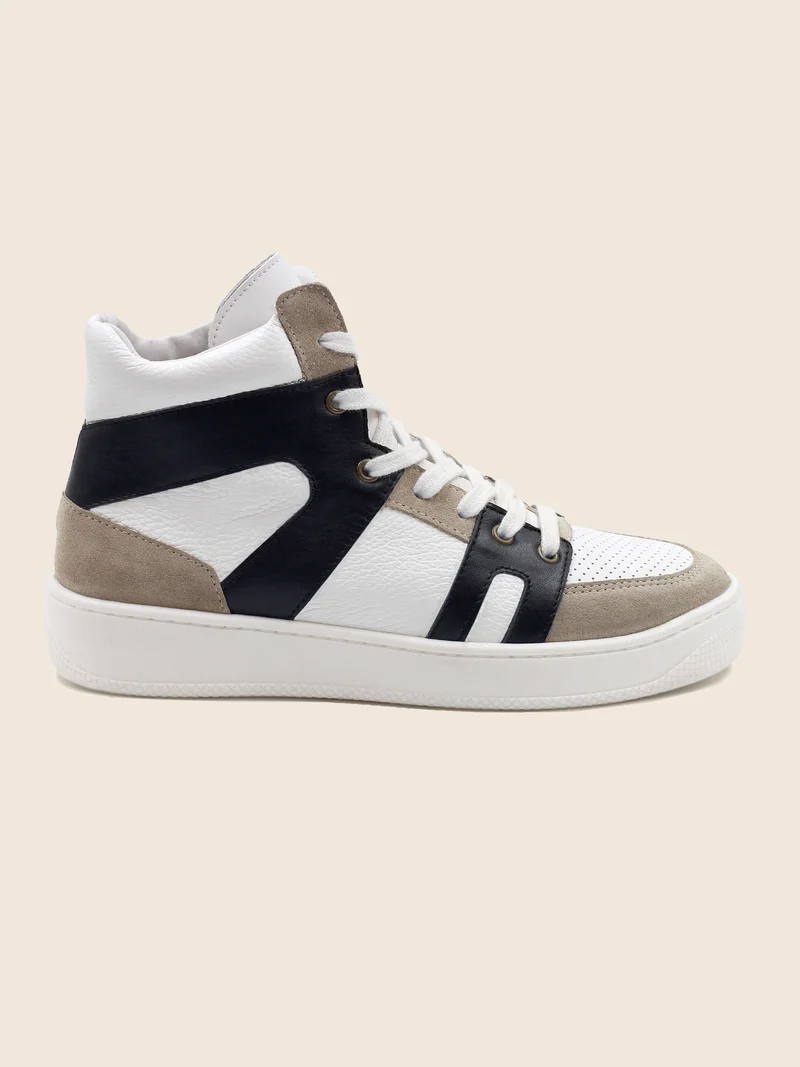 Baskets montantes cuir blanc noir