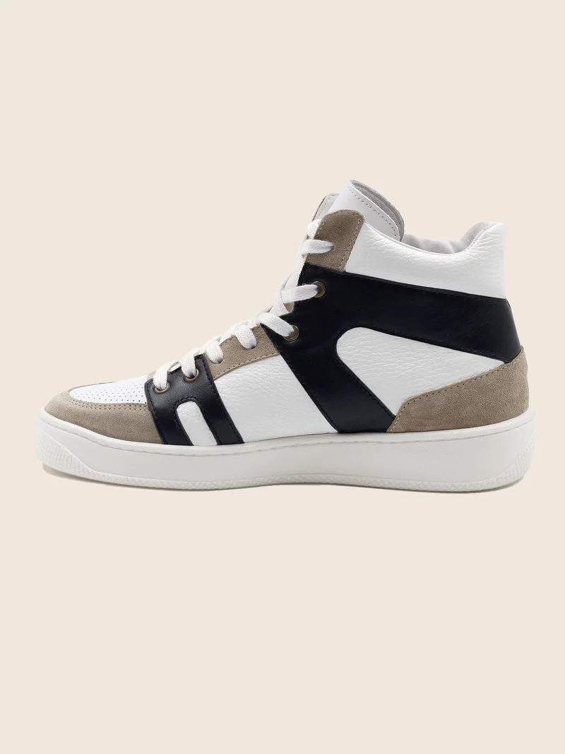Baskets montantes cuir blanc noir