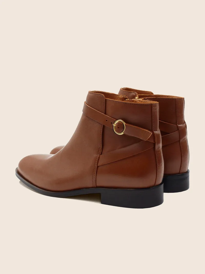 Bottines cavalières plates cuir camel